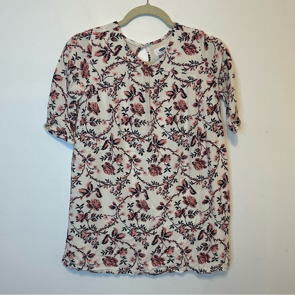 Old Navy Girls Mini Floral Off White & Pink Dress Size M Medium 8 Small Flaw